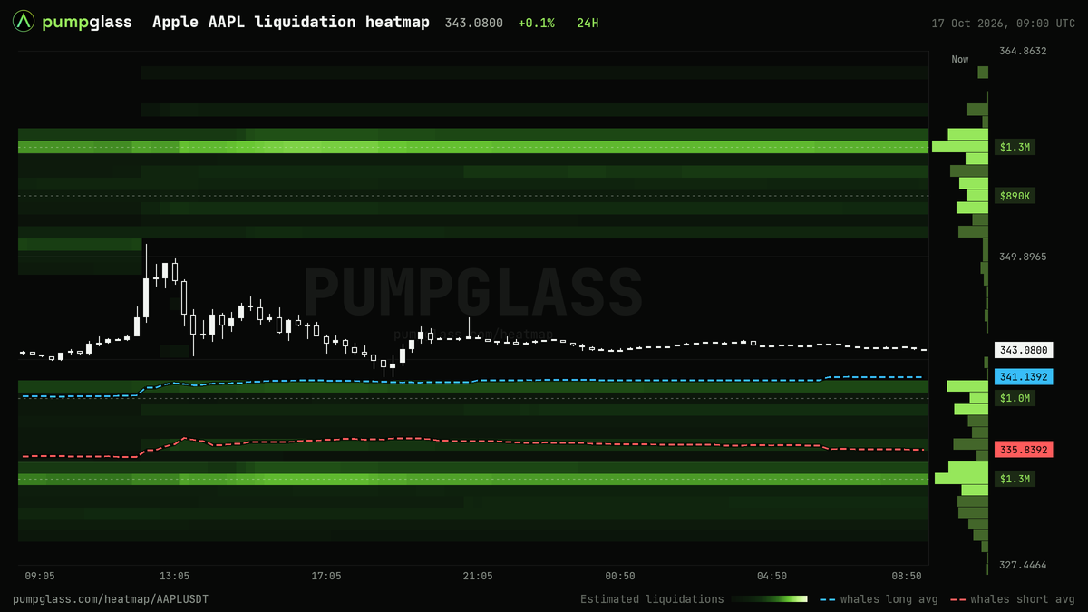 Peta likuidasi Apple AAPL, heatmap likuidasi dan order book, 24h