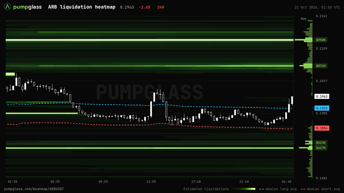 ARB liquidation heatmap, liquidation map and liquidity heatmap, 24h