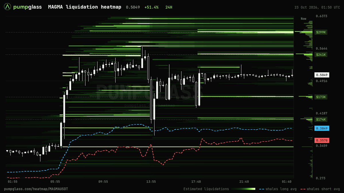 MAGMA liquidation heatmap, liquidation map and liquidity heatmap, 24h