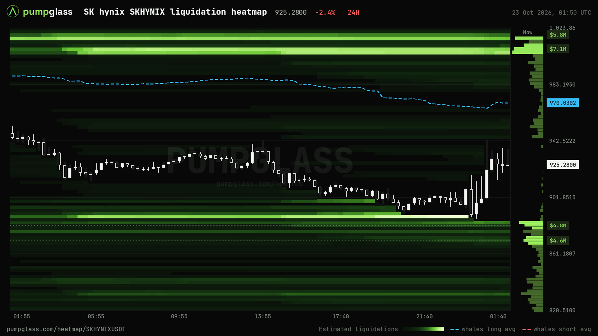 SK hynix SKHYNIX liquidation heatmap, liquidation map and liquidity heatmap, 24h